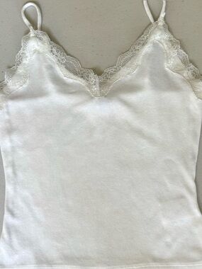 Express Fitted White Lace Trim Camisole Tank Top Size Small